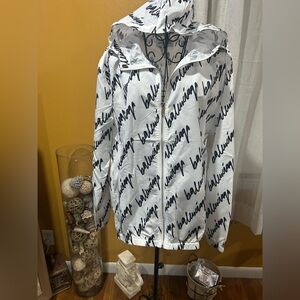 Balenciaga White and Black Script Rain Jacket!